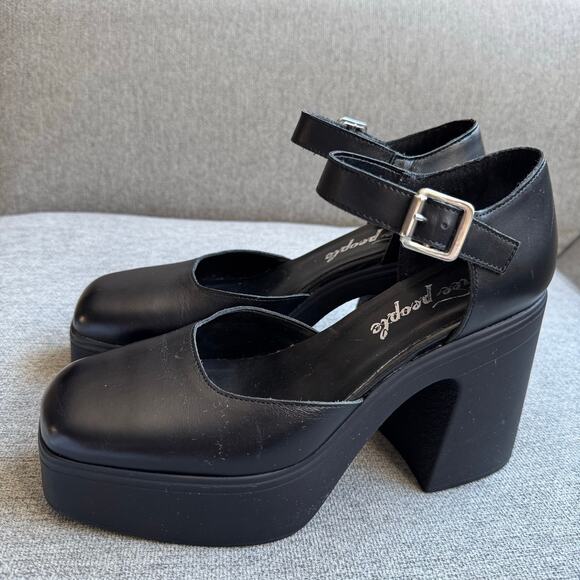 Free People Gwen Platform Mary Janes Black Shoes Boho Sz 8.5 - Picture 2 of 13